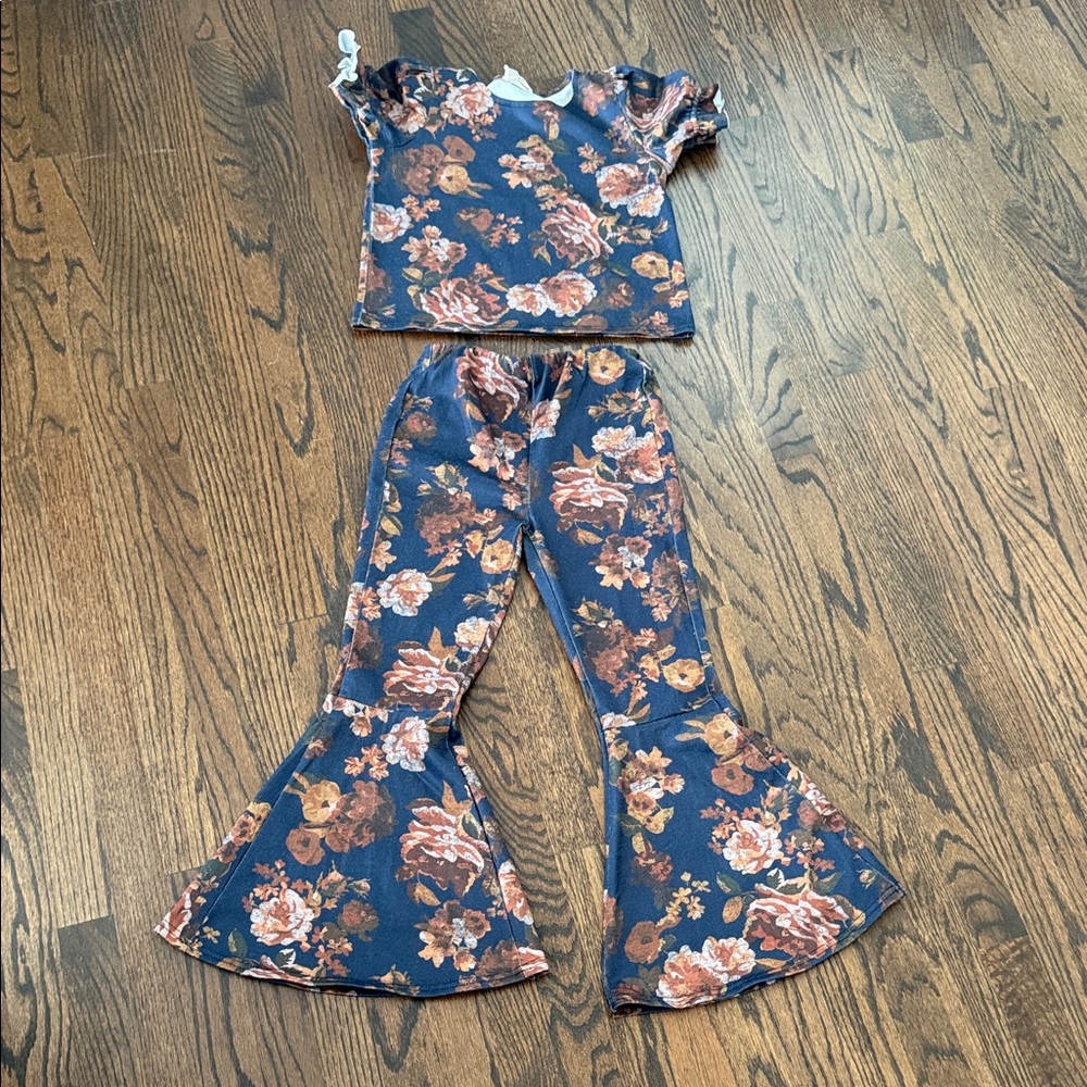 MIA Floral Kids Bell-Bottom Set - Blue and Brown
